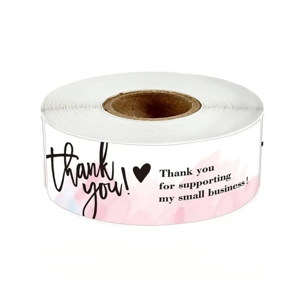 New 1 Roll, Rectangular Thank You For Supporting My Small Business Sticker, Pink
